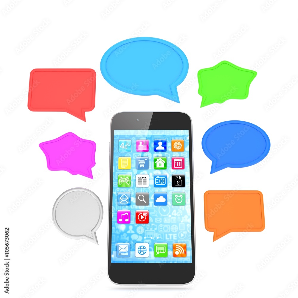 smartphone with bubbles isolated on white background smartphone with bubbles isolated on white background