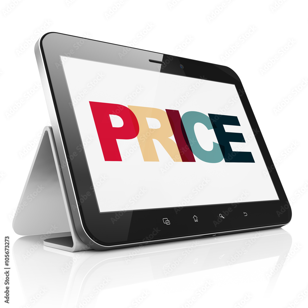 Marketing concept: Tablet Computer with Price on display Marketing concept: Tablet Computer with Price on display