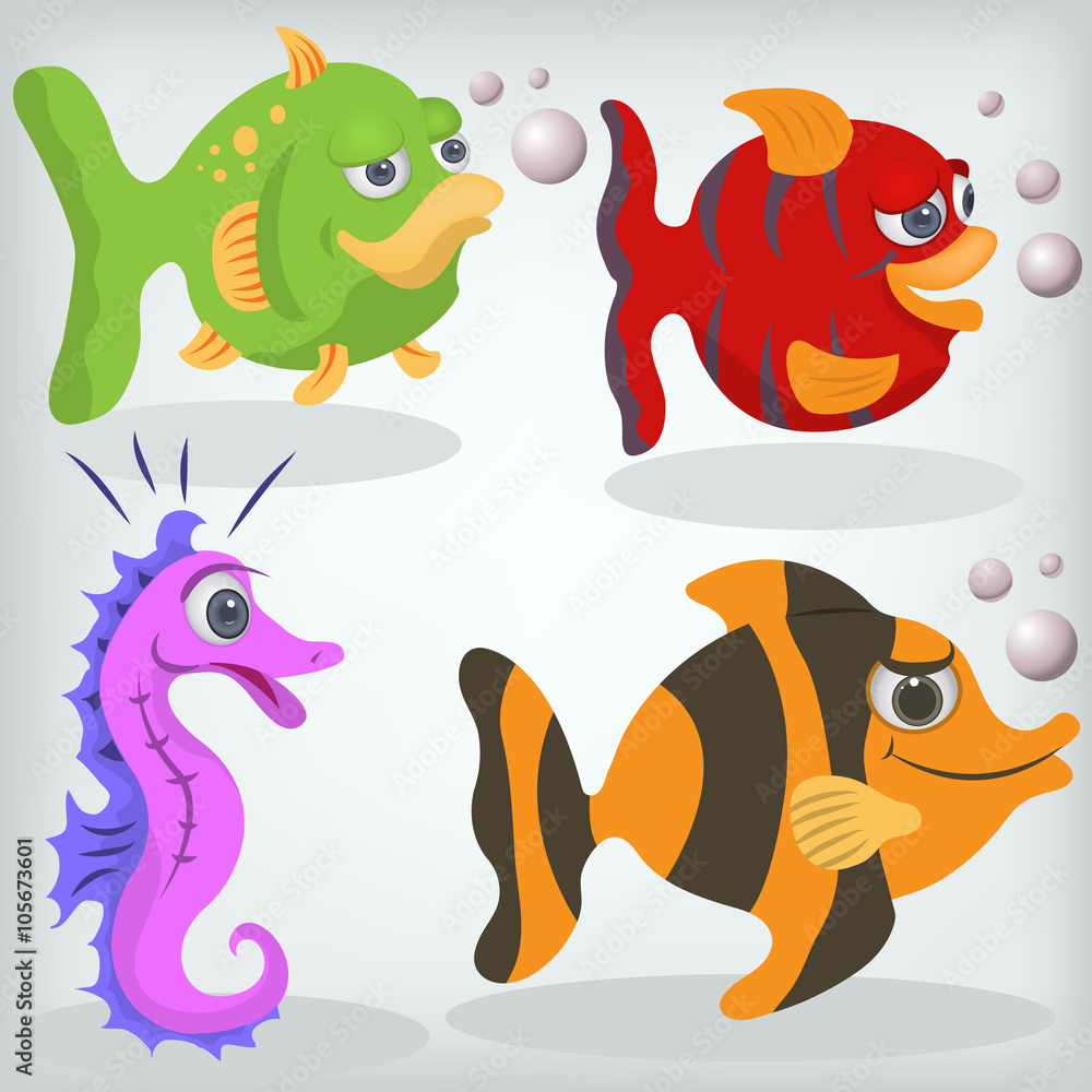 Fototapeta premium cartoon fishes illustration