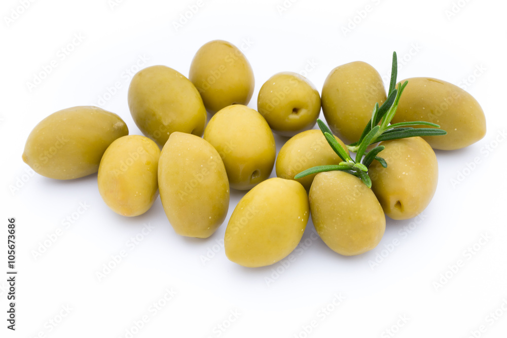 Olives on leaves isolated on white. Olives on leaves isolated on white.