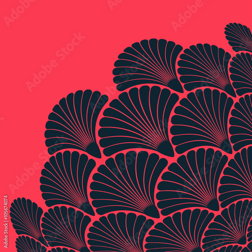 A japanese style corner ornament  with a bouquet of scales flowers pattern in a black and red palette
