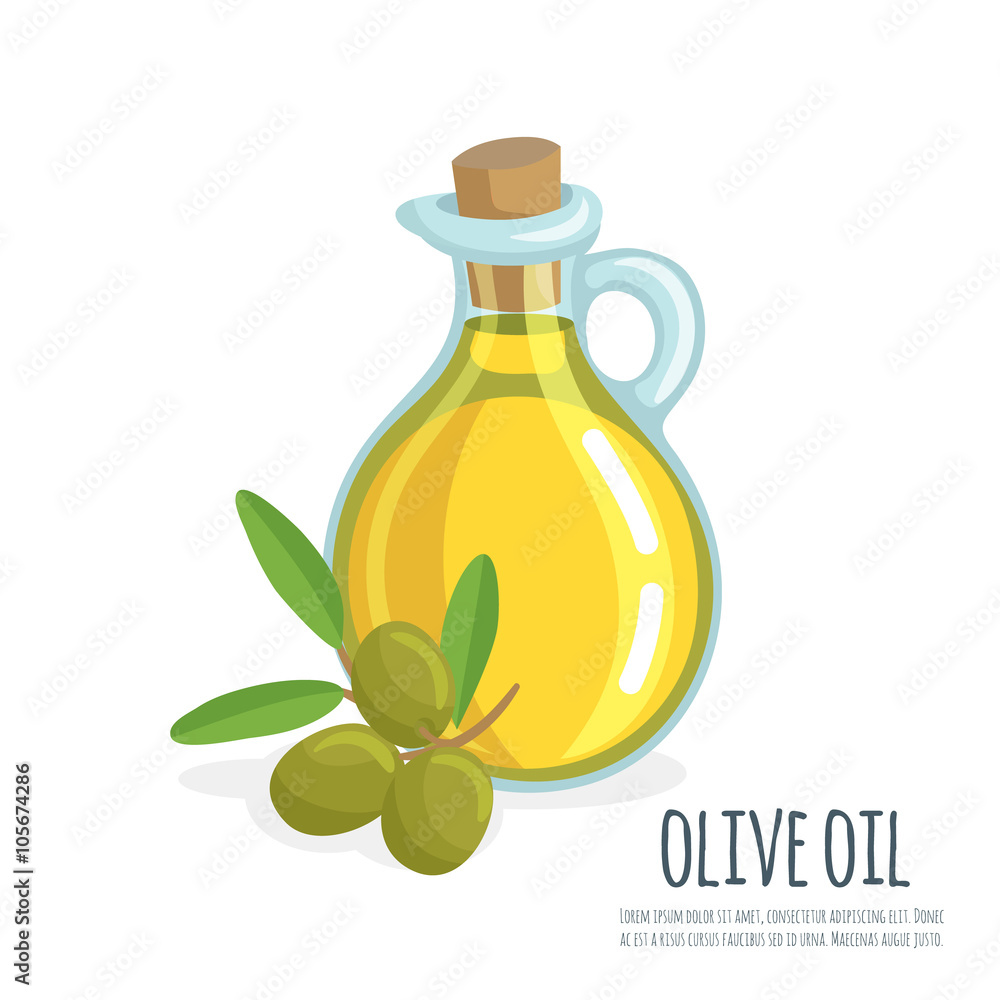 Bottle of olive oil and branch Bottle of olive oil and branch