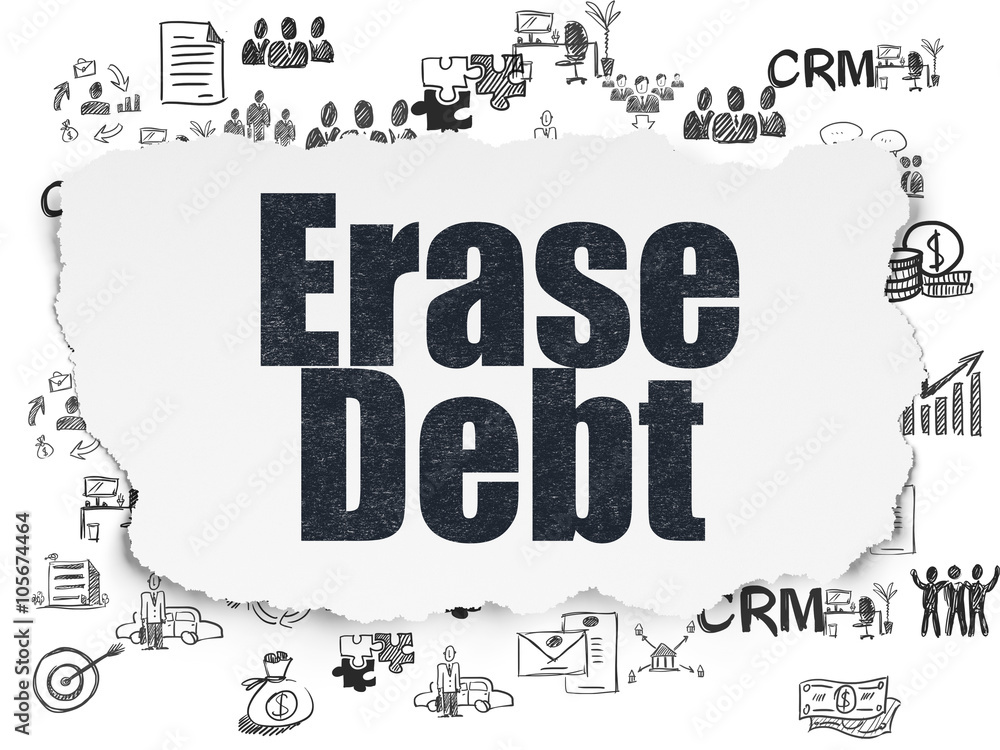 Finance concept: Erase Debt on Torn Paper background