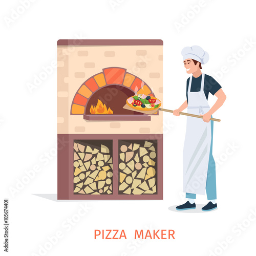  Cooking pizza vector illustration.