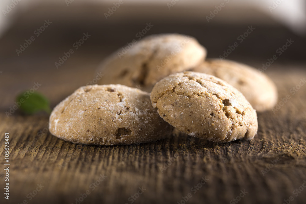 Almond cookies on wood Almond cookies on wood