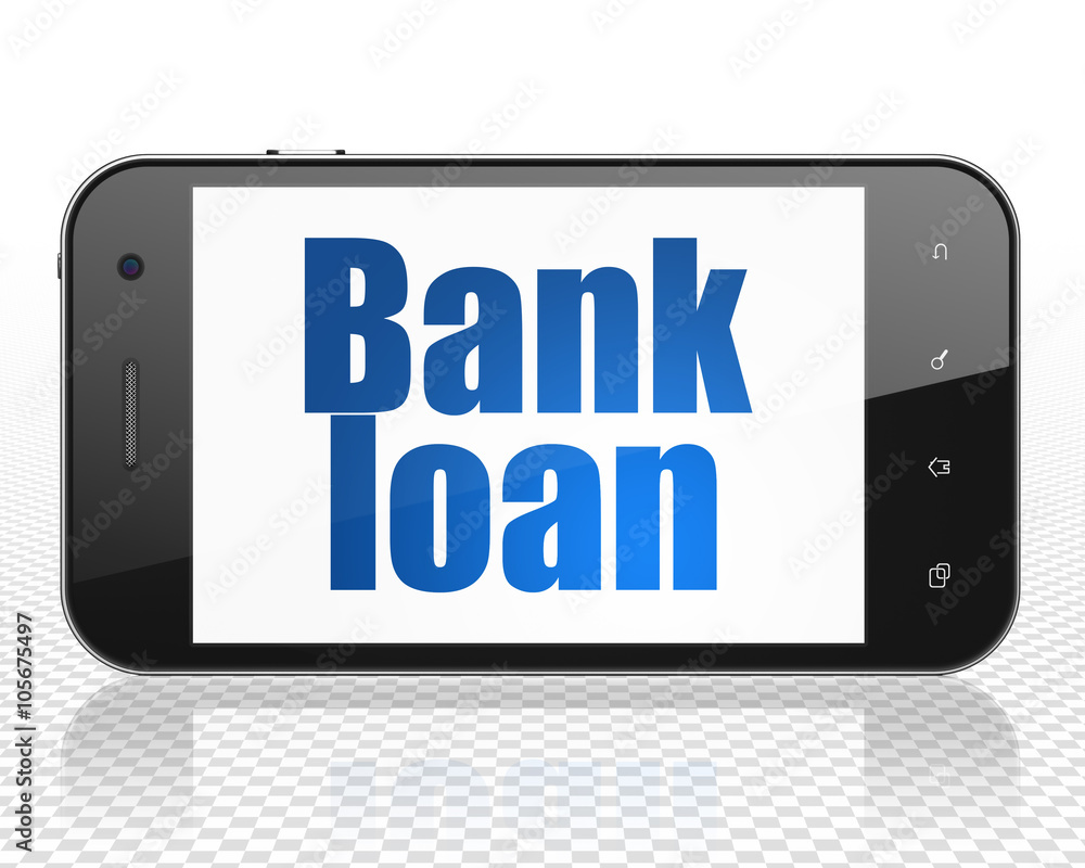 Currency concept: Smartphone with Bank Loan on display Currency concept: Smartphone with Bank Loan on display