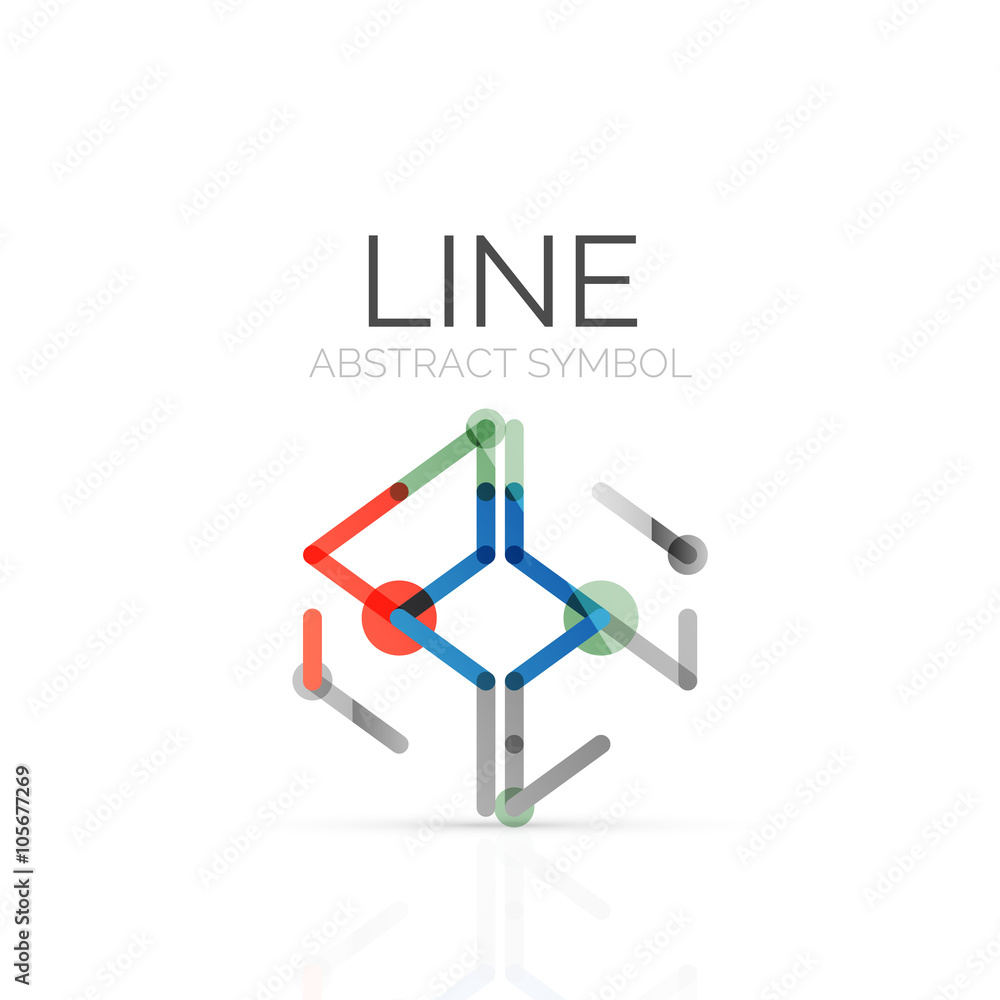 Linear abstract logo, connected multicolored segments of lines geometrical figure Linear abstract logo, connected multicolored segments of lines geometrical figure