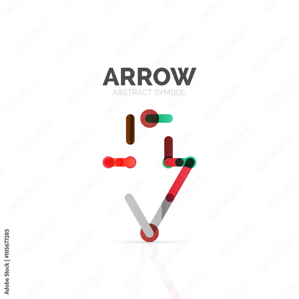 Linear arrow abstract logo, connected multicolored segments of lines in directional pointer figure Linear arrow abstract logo, connected multicolored segments of lines in directional pointer figure