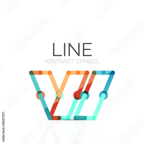 Linear abstract logo, connected multicolored segments of lines geometrical figure