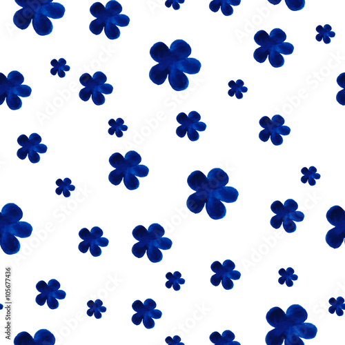 Seamless pattern in watercolor style with flowers. Lovely decorative ornament for decoration, packaging, textile and printing. Blue and white colors.