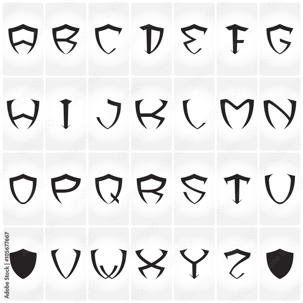 Shield Type Lettering Shield font, alphabet. Logos set. Vector Stock Vector | Adobe Stock