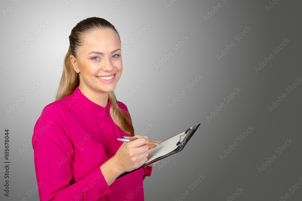 Woman holding clipboard Woman holding clipboard