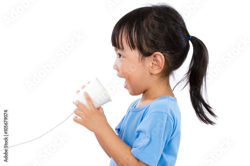 Asian Little Chinese Girl Playing with Paper Cup