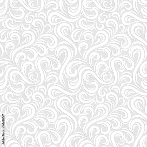 Swirl seamless pattern. Abstract white vector wavy background.