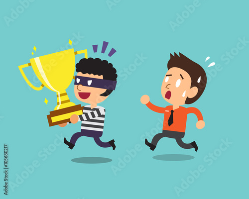 Cartoon thief stealing trophy