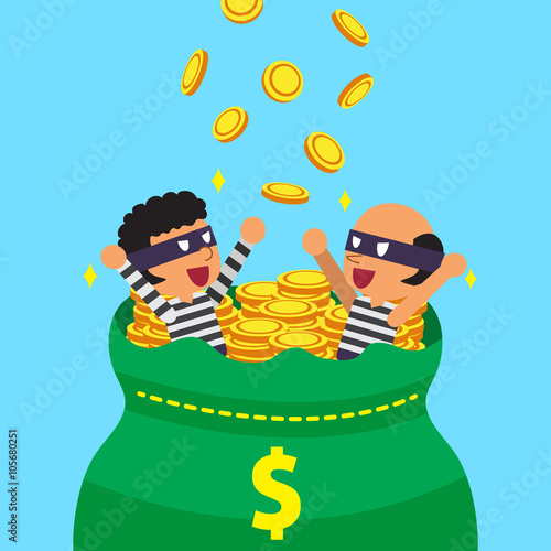 Cartoon thieves and big money bag