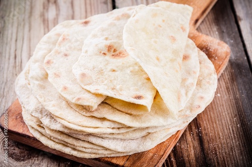 Stack of homemade wheat tortillas photo