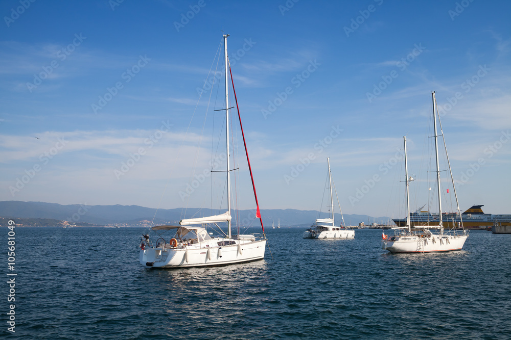 Sailing yachts moored in bay of Ajaccio
