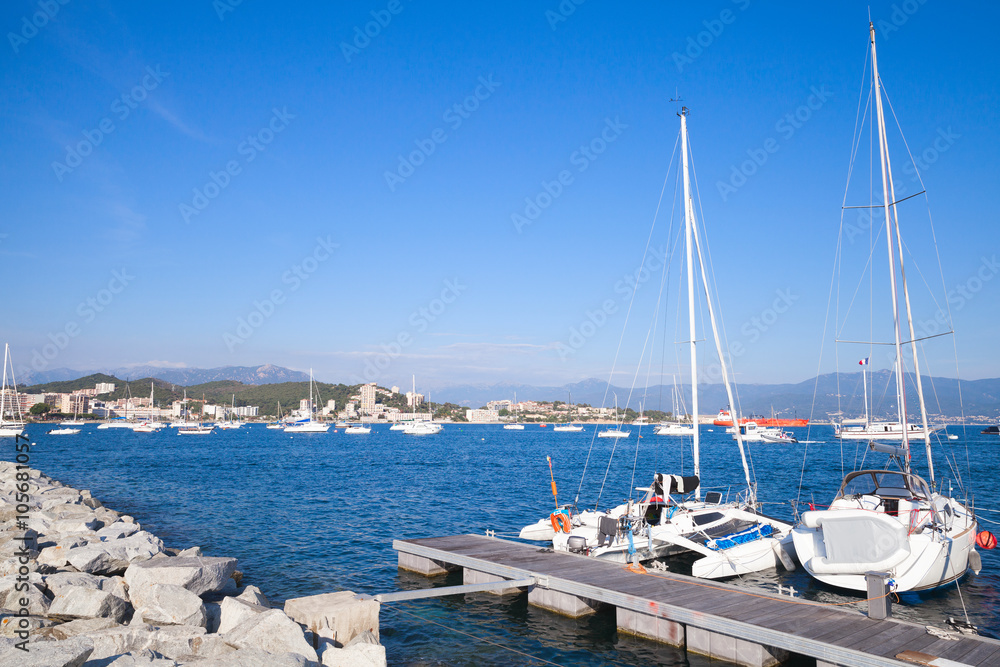 Sailing yachts moored in port of Ajaccio