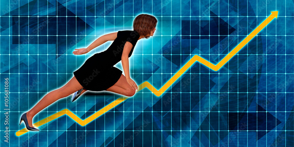 Hispanic Businesswoman Running with Chart Graph Background Hispanic Businesswoman Running with Chart Graph Background