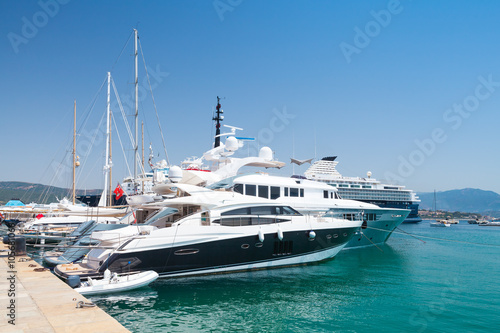 Luxury pleasure yachts moored in Ajaccio port