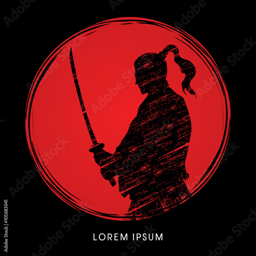 Silhouette Samurai, Ready to fight designed on sunlight background graphic vector