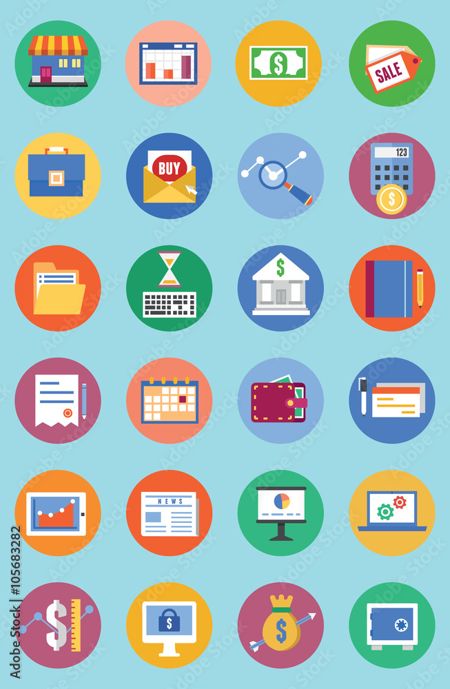 Vector flat set of business and analytics icons, commerce and development Vector flat set of business and analytics icons, commerce and development
