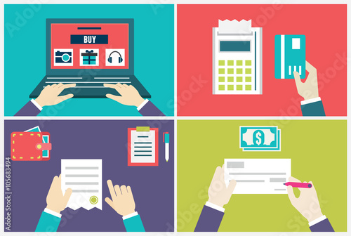 Vector flat concept of process order and delivery. Infographic of internet marketing and e-commerce