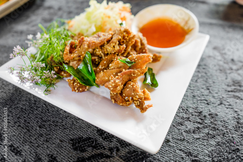 deep fried pork slice with herbs with delicious taste
