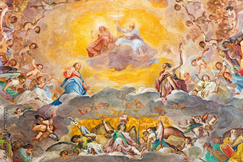 Rome - The Glory of Heaven fresco (1630) in main apse of church Basilica di Santi Quattro Coronati
