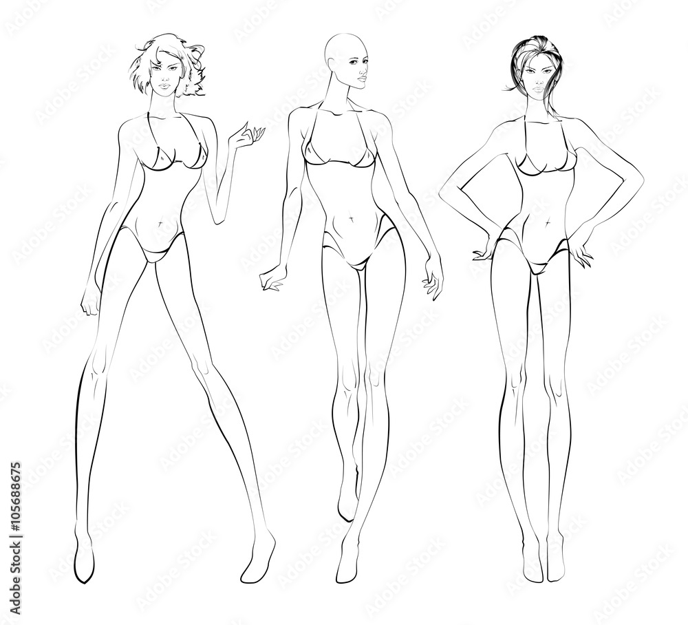 Sketch of three women in beach-wear