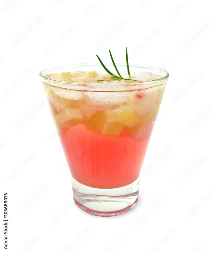 Lemonade with rhubarb and rosemary in glass Lemonade with rhubarb and rosemary in glass