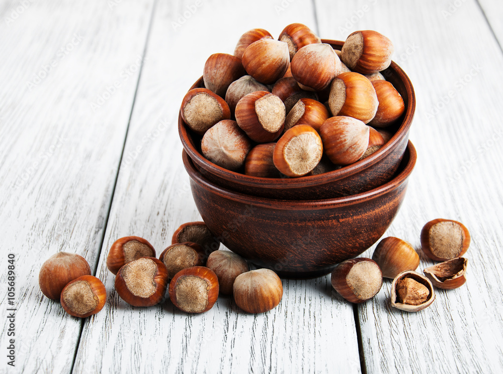 Bowl with hazelnuts