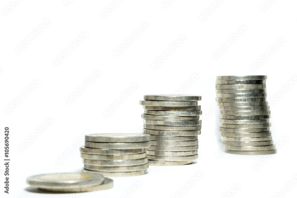 Three stacks of coin isolate on white background Three stacks of coin isolate on white background