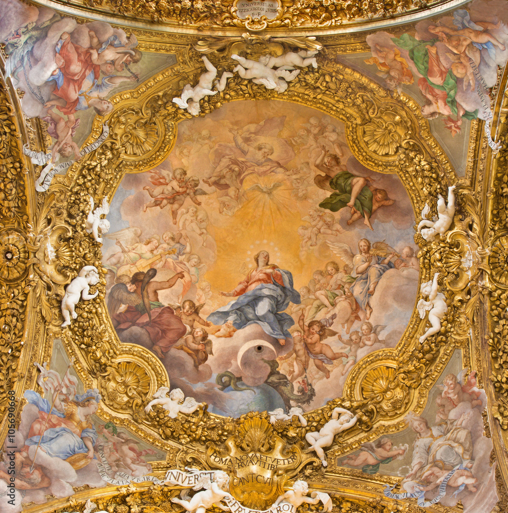 Rome - fresco of The Immaculate Conception in the main cupola in Chiesa di Santa Maria del Orto