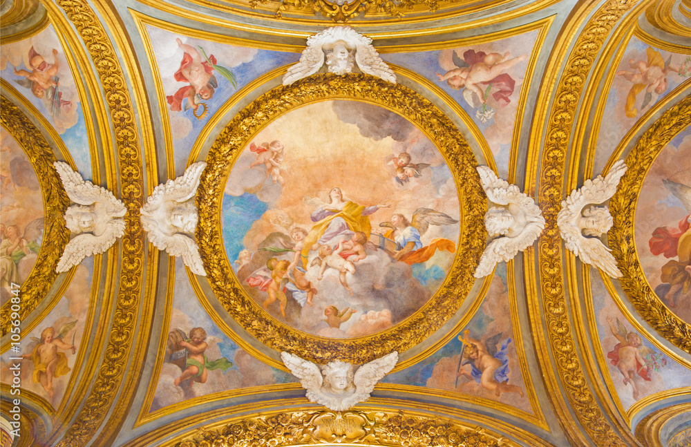 Rome - Glory of St Catherine fresco on the side cupola in Chiesa di Santa Maria del Orto