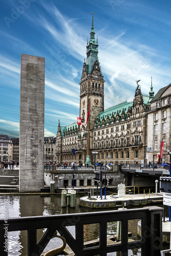 Hamburg town hall and Alster river, Germany