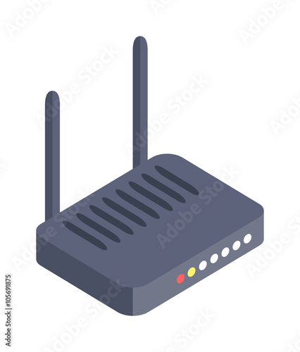 Isometric wi-fi modem router illustration isolated on white. 