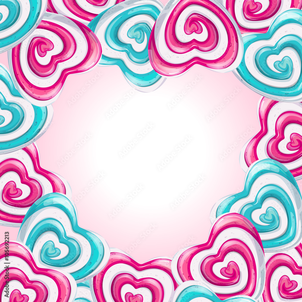Love frame with lollipop hearts forming a heart. Vector illustration for Valentines Day and wedding Love frame with lollipop hearts forming a heart. Vector illustration for Valentines Day and wedding