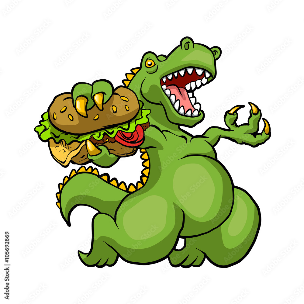 Fototapeta premium dinosaur eating hamburger