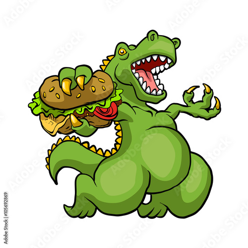 dinosaur eating hamburger