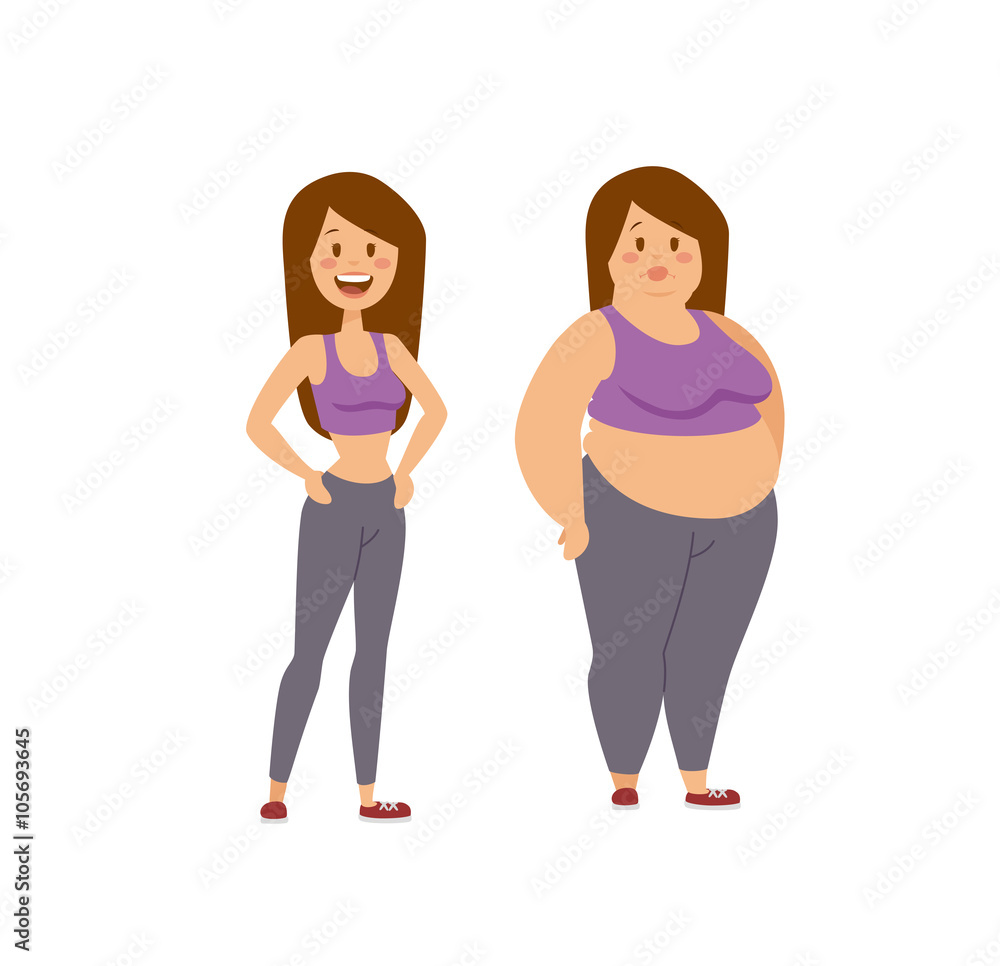 Cartoon character of fat woman and thin girl, people dieting fitness. Stock  Vector | Adobe Stock