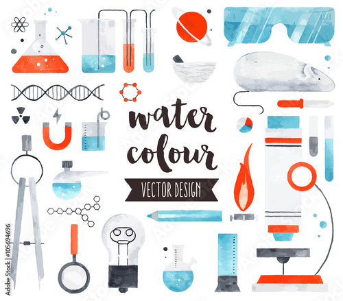 Science and Chemistry Watercolor Vector Objects