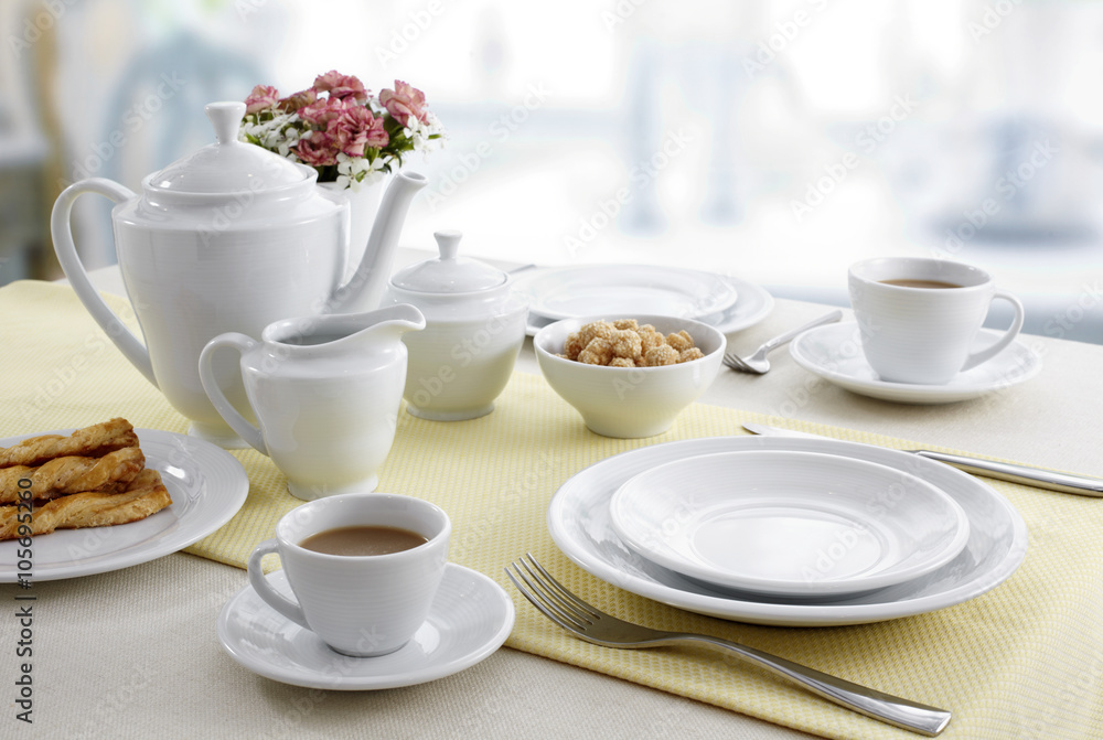 Ceramic tableware on the table