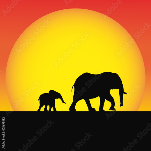 landscape in africa with elephants family