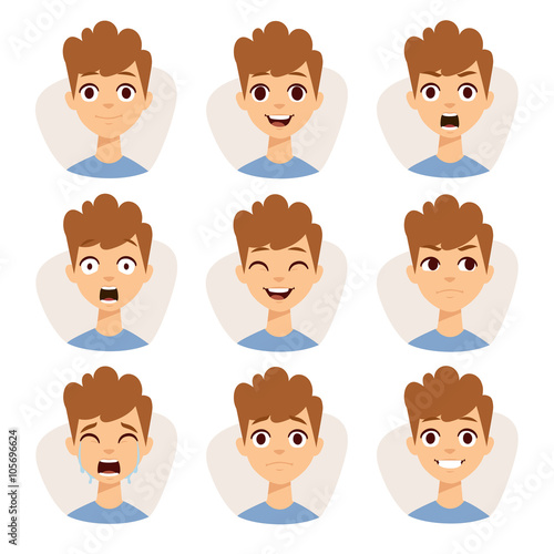Illustration featuring boy kids showing different facial expressions emotions cartoon vector. 