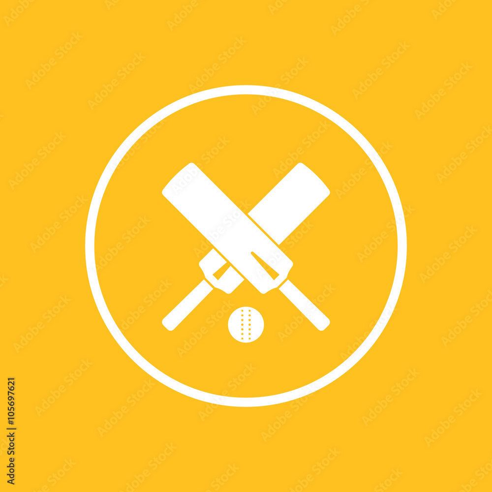 Cricket icon, crossed cricket bats and ball icon, cricket pictogram, sign with cricket bats, vector illustration Cricket icon, crossed cricket bats and ball icon, cricket pictogram, sign with cricket bats, vector illustration