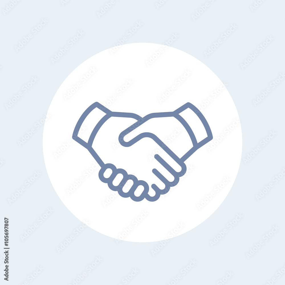 handshake line icon, cooperation, partnership, deal, handshake icon isolated on white, vector illustration