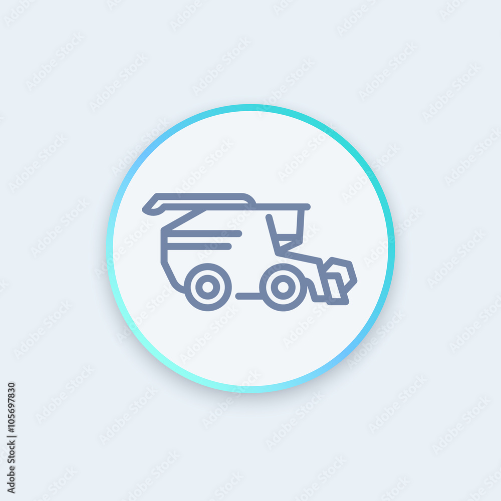 Harvester icon, grain harvester combine, harvester machine round icon, pictogram, vector illustration