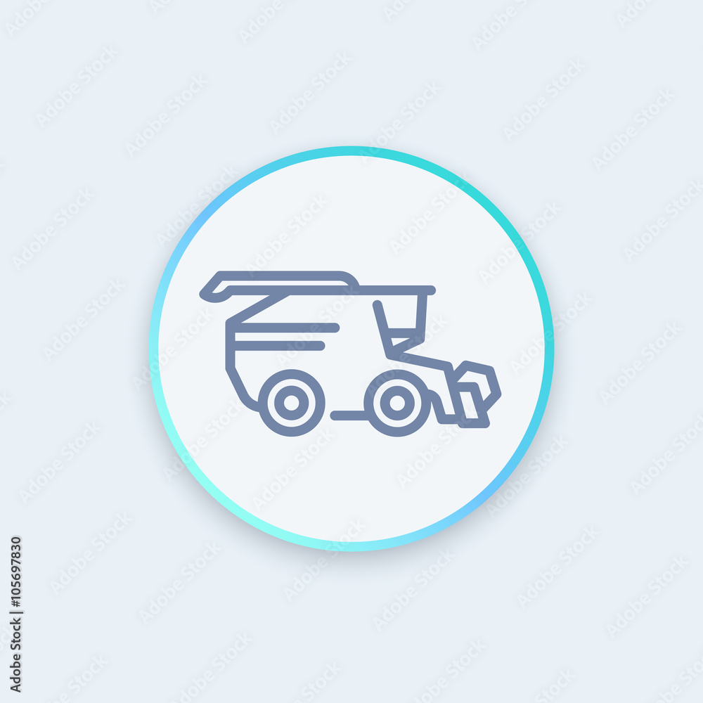 Harvester icon, grain harvester combine, harvester machine round icon, pictogram, vector illustration Harvester icon, grain harvester combine, harvester machine round icon, pictogram, vector illustration